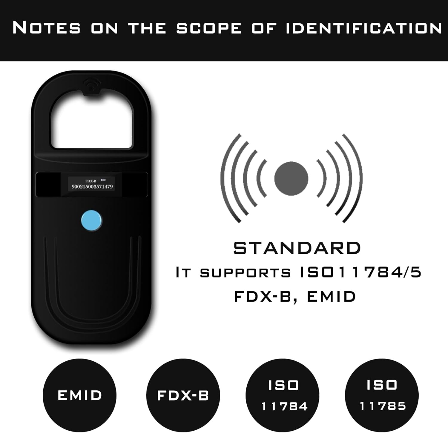 Detalle de Smoostart Haustier Mikrochip-Scanner SMOO01 (FDX-B/EMID) für Hund & Katze – ISO11784/11785, 1.000 Daten