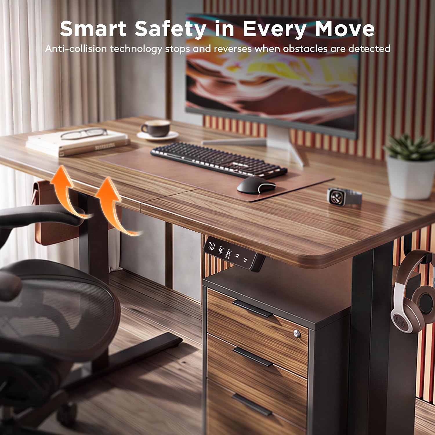 Detalle de NEXT BEAUTY 48 x 24-Inch Electric Standing Desk, Dark Walnut with Memory Presets