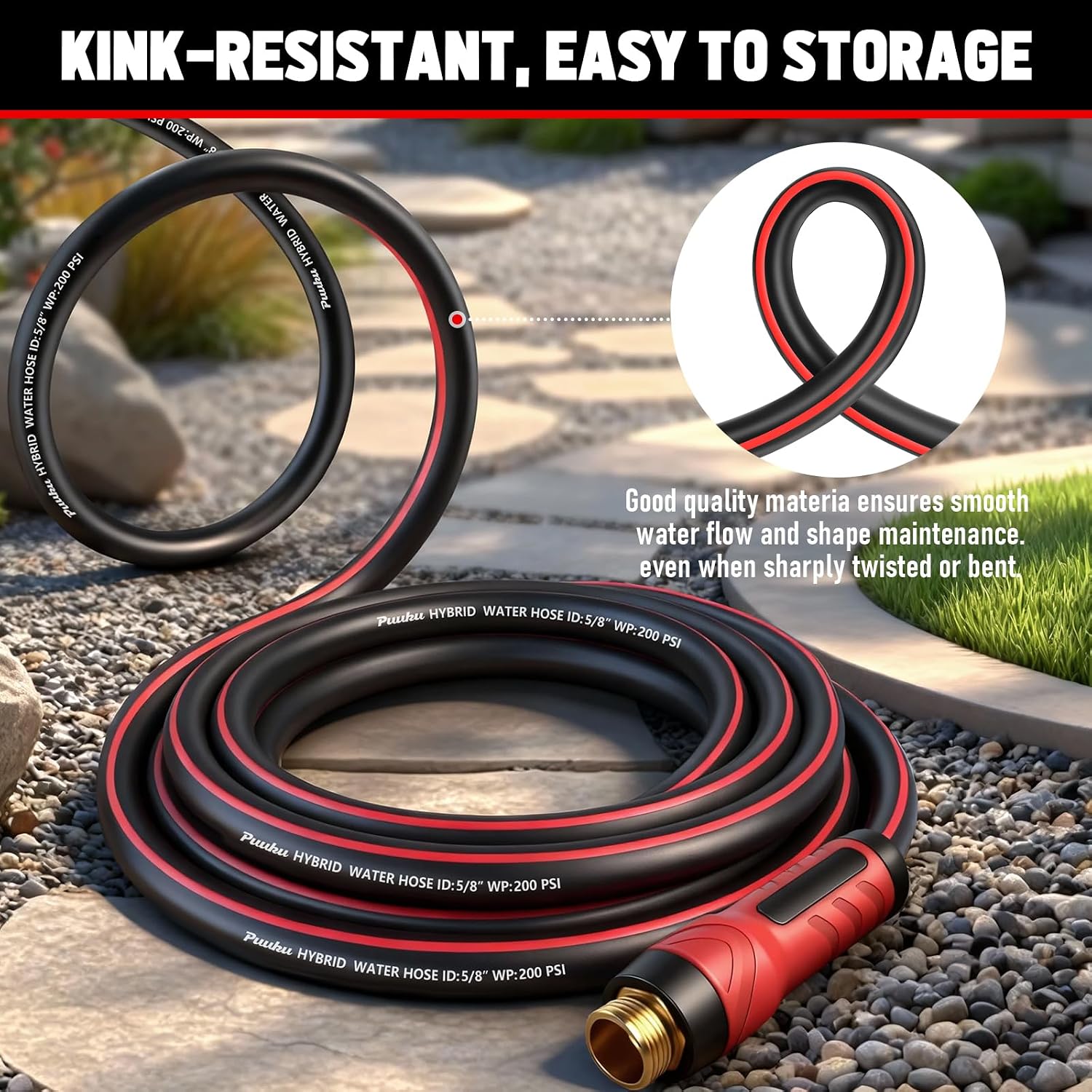 Detalle 2 de PUUKU 50 ft x 5/8" Garden Hose, Flexible Hybrid with Swivel Handle