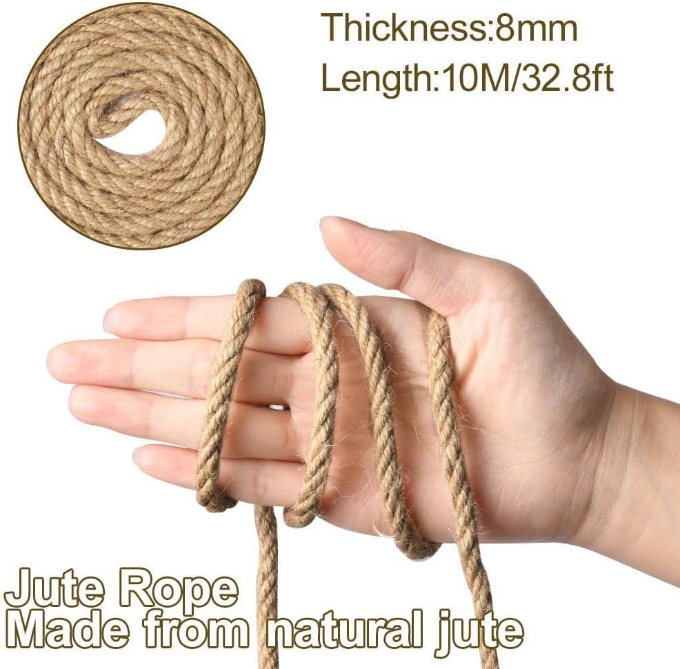 Detalle 2 de VSSHE 10m Jute Rope – 8mm Thick Natural Braided Jute Twine (Brown)