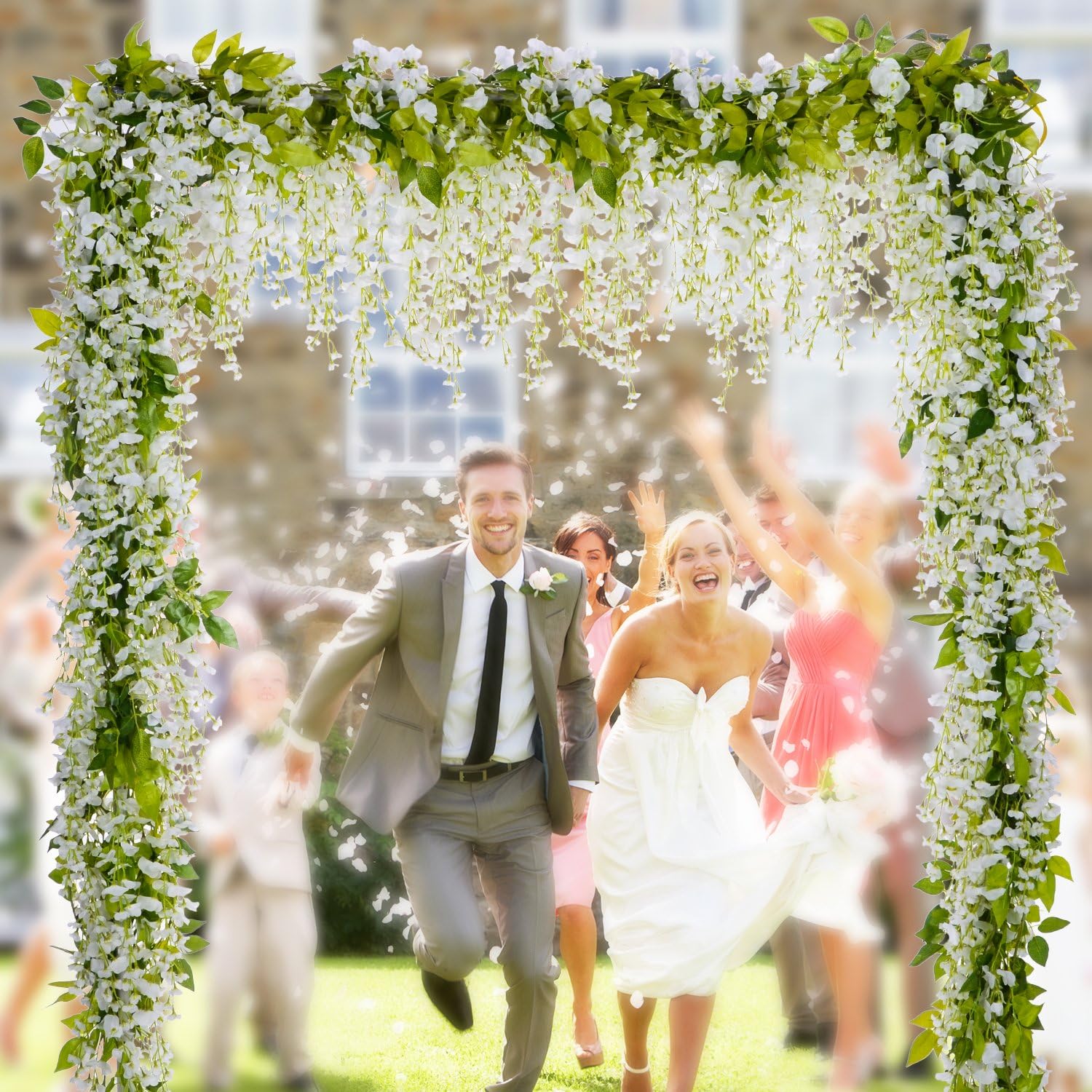 Thumbnail 1 de Lvydec Wisteria Artificial Flowers Garland (4 Pack) — White Silk-Style Hanging Vine Decor for Weddings & Outdoor Ceremonies