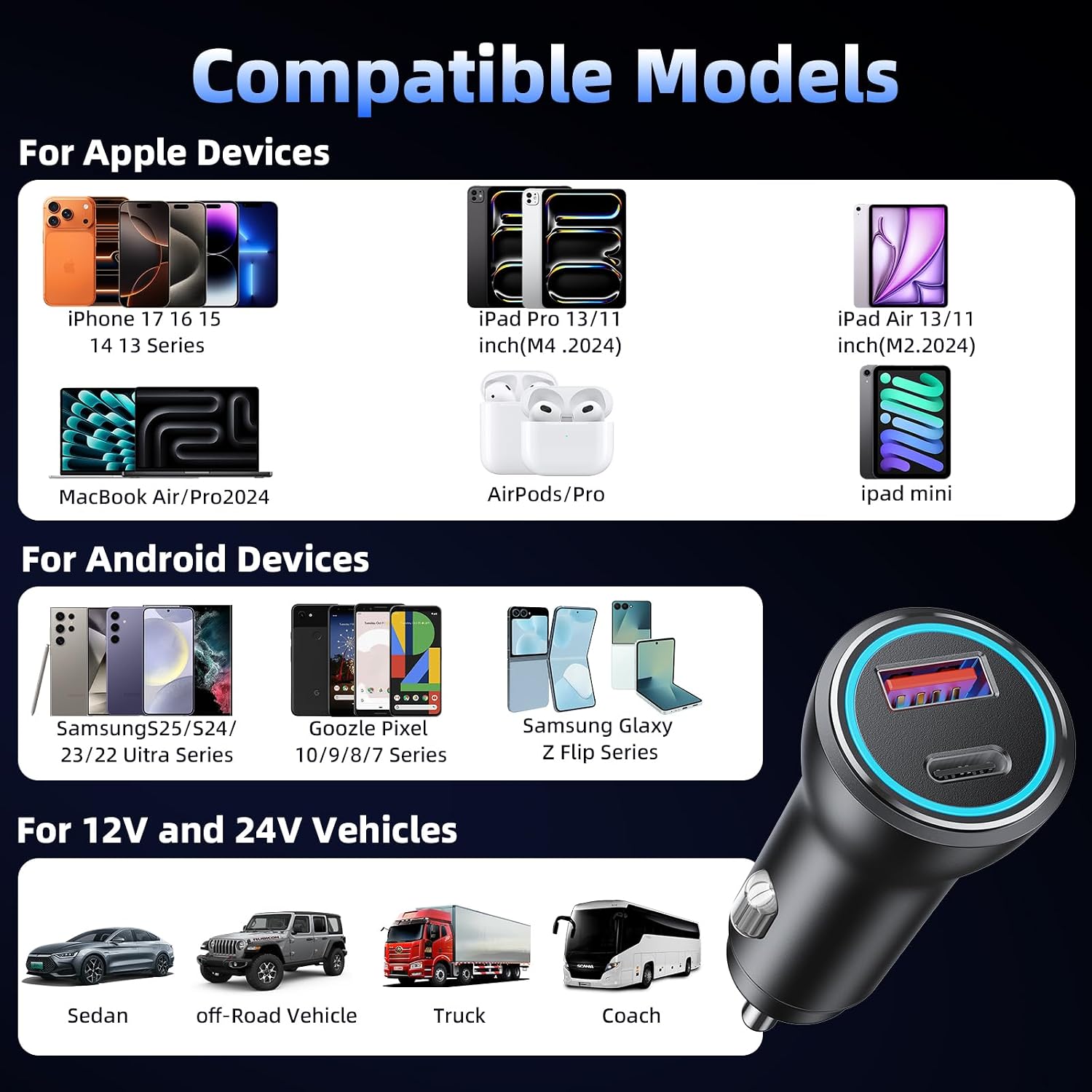 Thumbnail 6 de Caricatore Auto 2 Porte Metallo 48W USB‑C PD 30W + USB-A QC3.0 18W per accendisigari 12V/24V