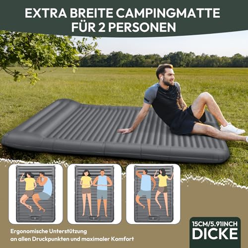 Detalle de JEMULICE Doppel-Isomatte Camping Verdicktes Aufblasbare Matratze – 78,7 x 55,1 Zoll, 5,91 Zoll Dicke