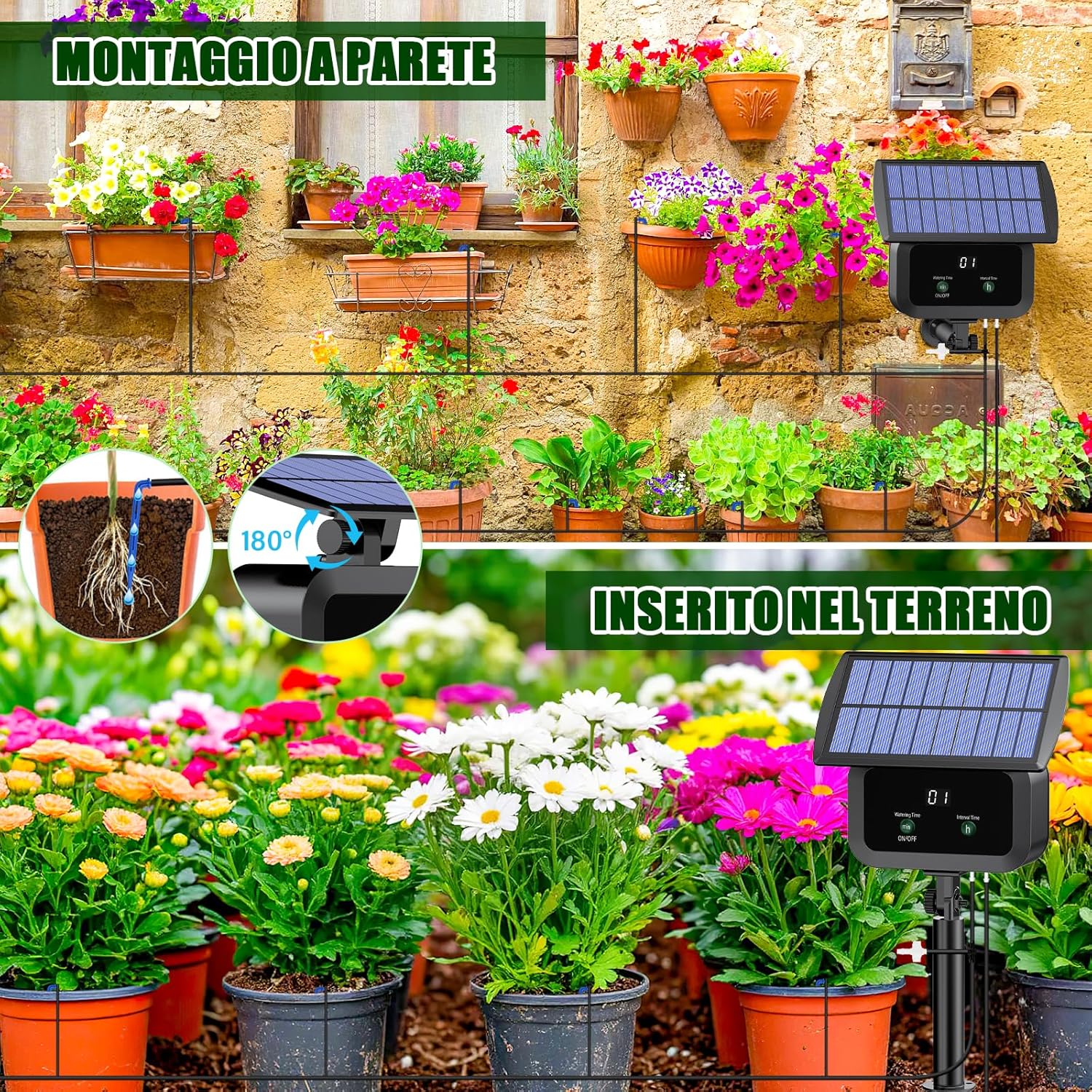 Detalle de Kit di Irrigazione Automatica Solar: irrigazione a tempo per piante in foto, balcone e giardino