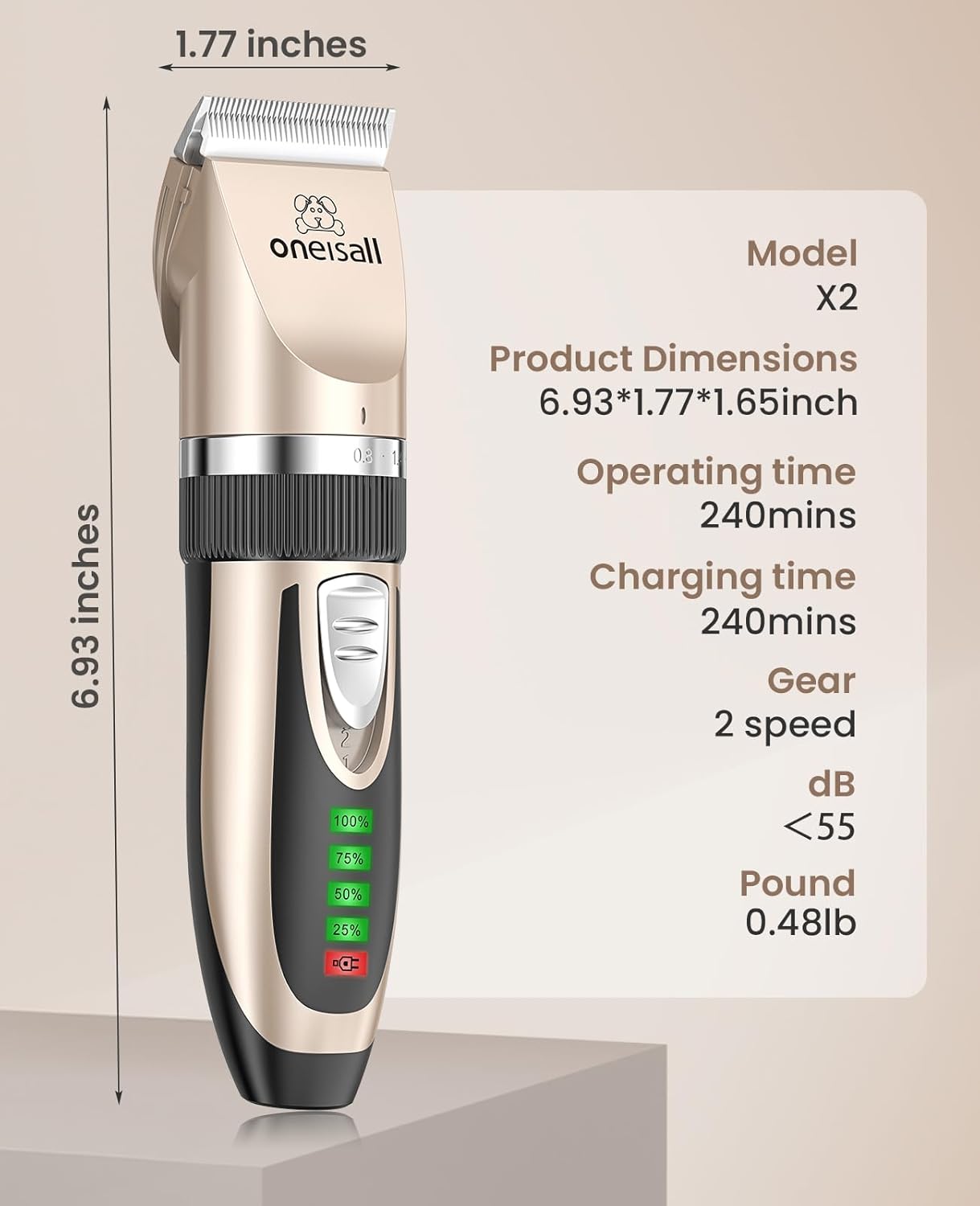 Thumbnail 6 de oneisall Quiet Cat Clippers 2-speed cordless groomer ✂
