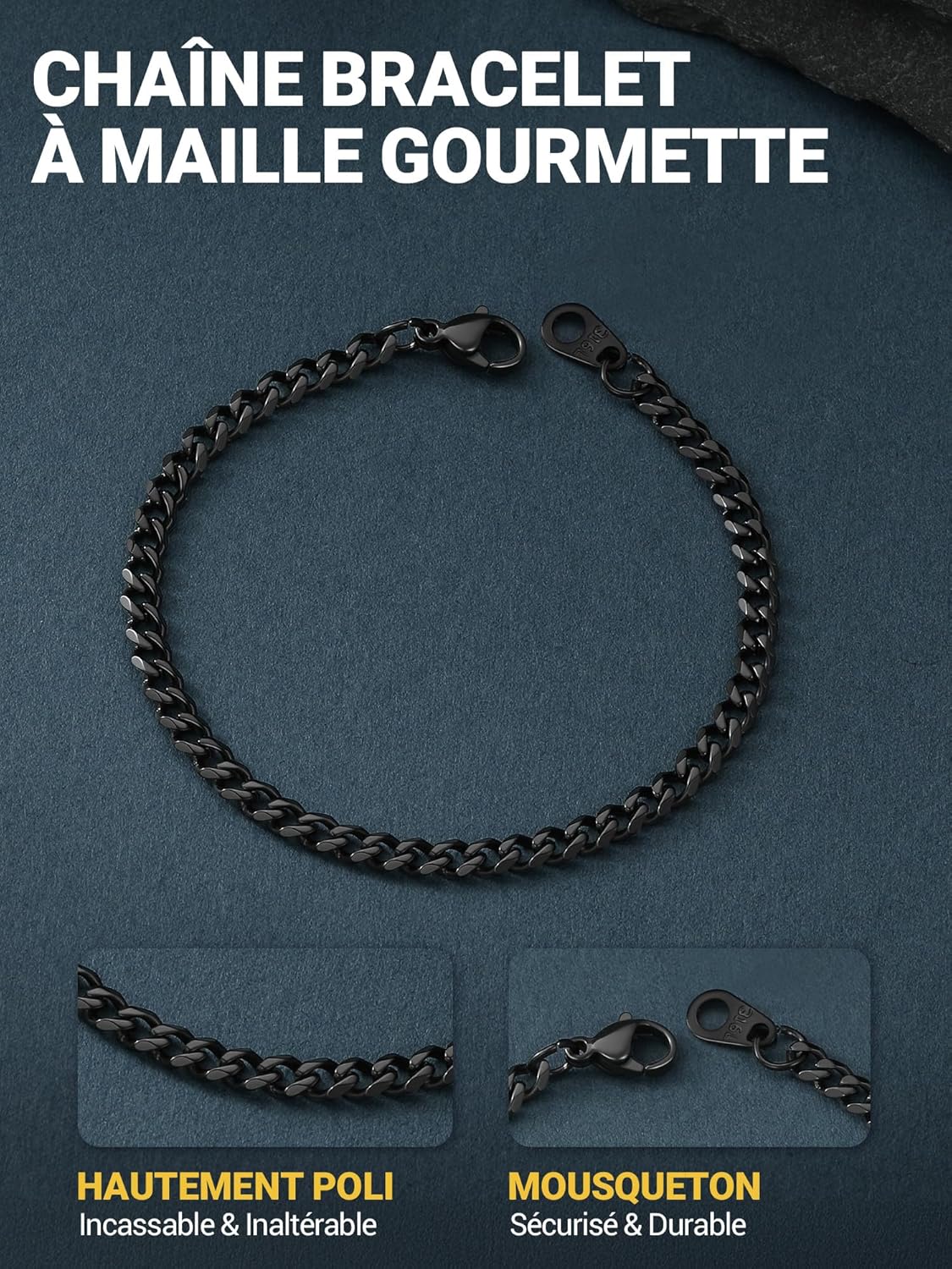 Thumbnail 1 de PROSTEEL Gourmette cubaine en acier inox 316L (maillons cubains) largeur au choix, bracelet homme femme
