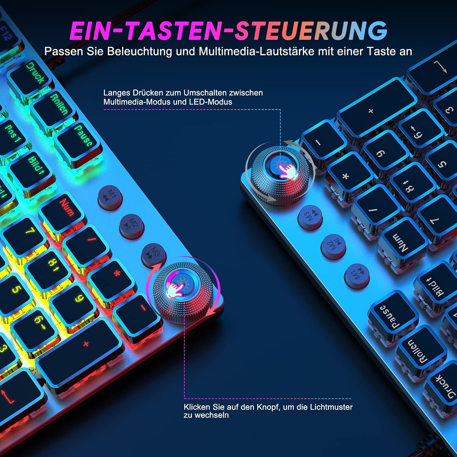 Thumbnail 3 de TECURS Mechanische Gaming Tastatur – QWERTZ mit magnetischer Handgelenkauflage, 105 Tasten, rote Schalter, 19 LED Modi