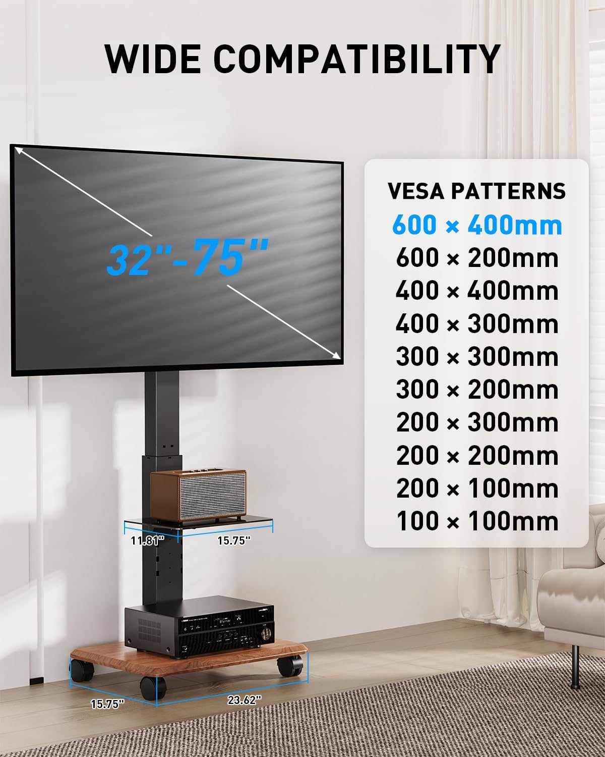 Detalle 2 de Xyndyx Rolling TV Stand, 32–75-Inch TVs