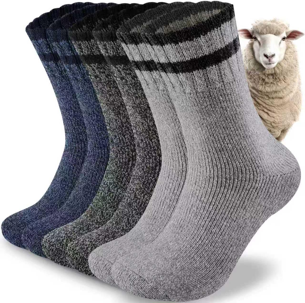 Detalle de pandaplay Wool Thermal Crew Socks, 50% Wool, Fully Cushioned, 3 Pairs