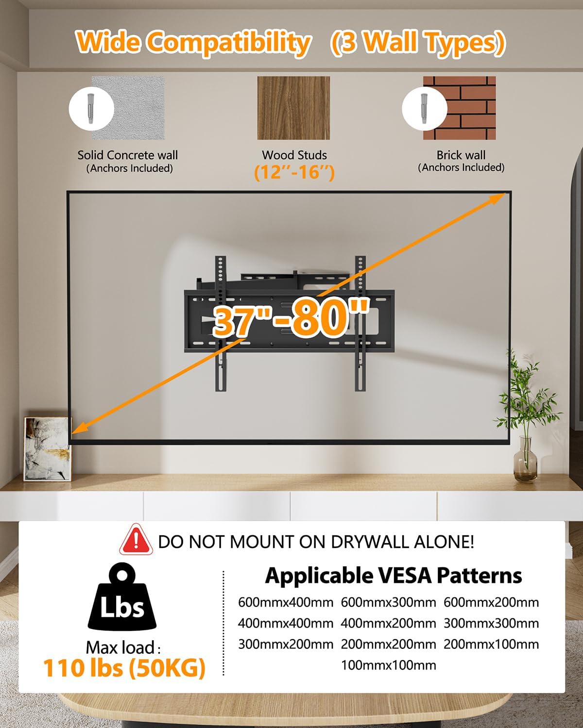 Thumbnail 2 de FORGING MOUNT Long Extension TV Mount: Full Motion Wall Bracket with 43-Inch Arm for 42–80-Inch TVs