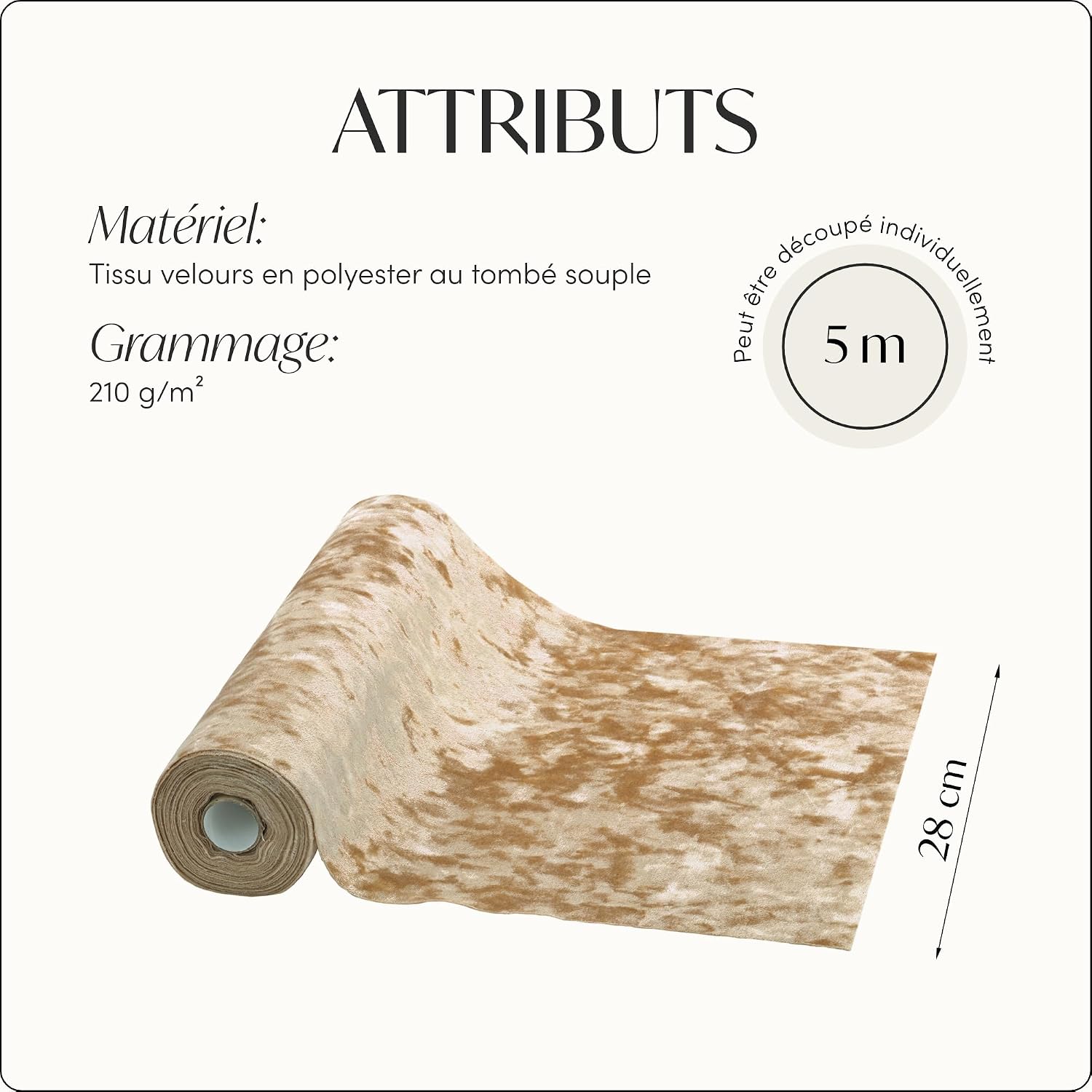 Detalle de 100%Mosel Chemin de table en velours beige doré (28 cm x 5 m) – Velours brillant pour fêtes et mariages