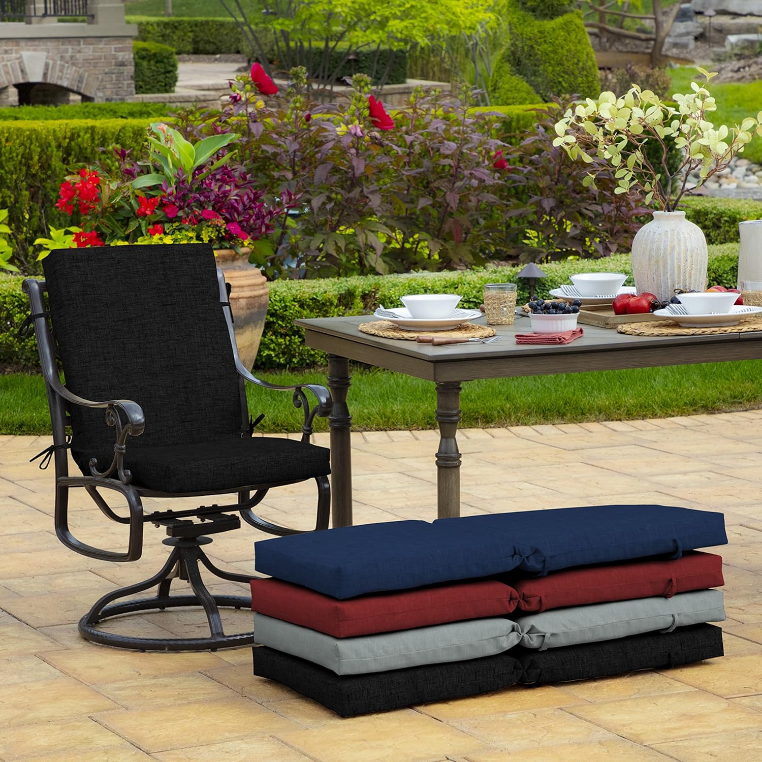 Thumbnail 5 de Arden 2-Pack Outdoor Patio Dining Chair Cushion (20x44) - Rain-Proof, Fade-Resistant, Black Leala