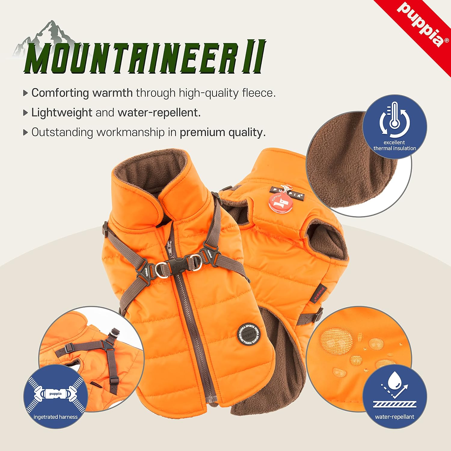 Detalle 1 de Puppia Mountaineer II – zimowa kamizelka dla psa z uprzężą, szara, M