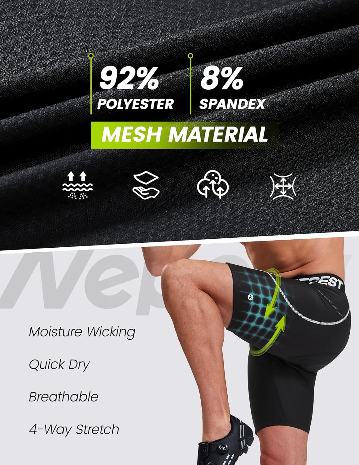 Detalle de Nepest Fahrradhose Herren 4D Gepolstert – atmungsaktiv, anti‑Rutsch Bündchen, Breiter Bund