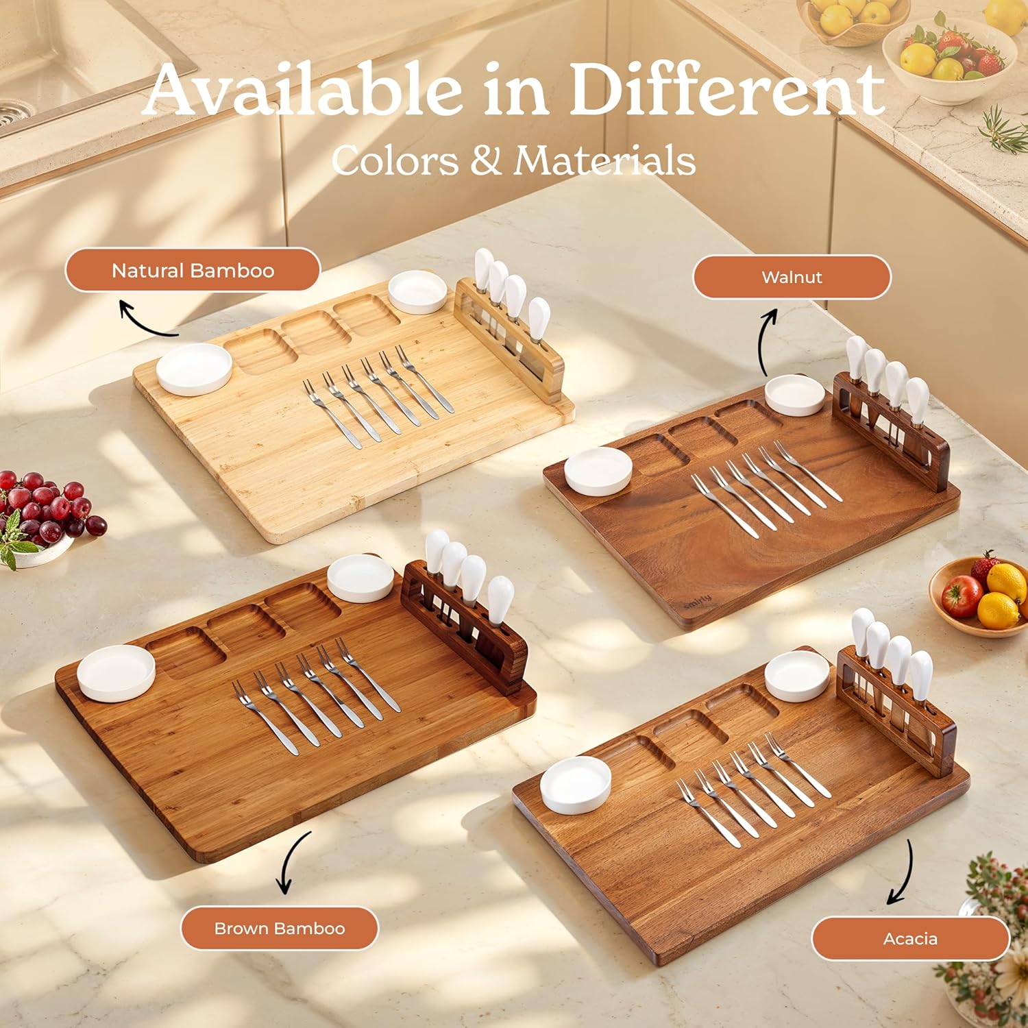 Thumbnail 5 de SMIRLY Charcuterie Boards Set - Large Acacia Cheese Board Set