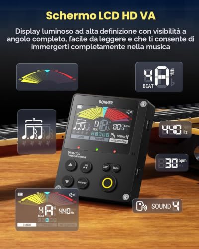 Detalle de Donner Accordatore Metronomo Ricaricabile 3-in-1: accordatore cromatico, metronomo e utile allenatore ritmico