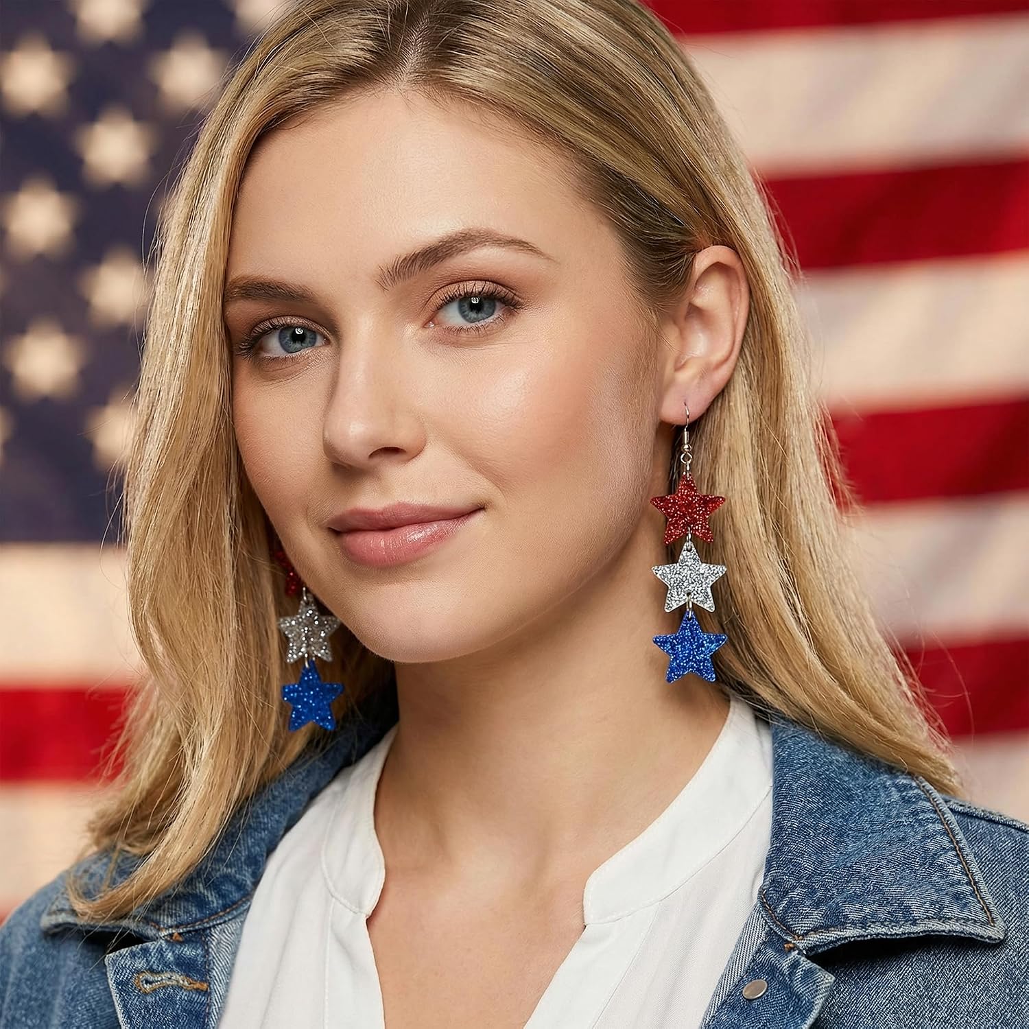 Detalle 2 de MDDRUIQI Patriotic Star Earrings Acrylic