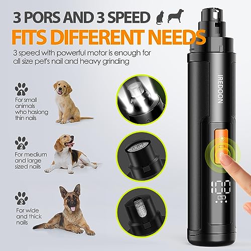 Detalle de IREDOON Lima Uñas Perro (3 velocidades) con 4 luces LED y batería recargable