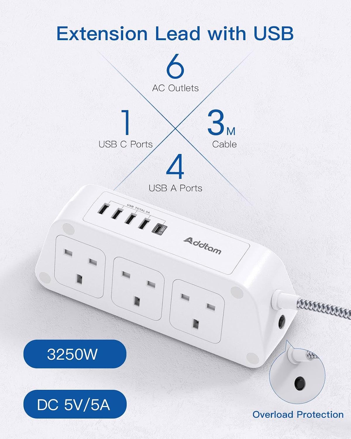 Thumbnail 6 de Addtam 3M Extension Cable 3250W Surge Protector 🔌