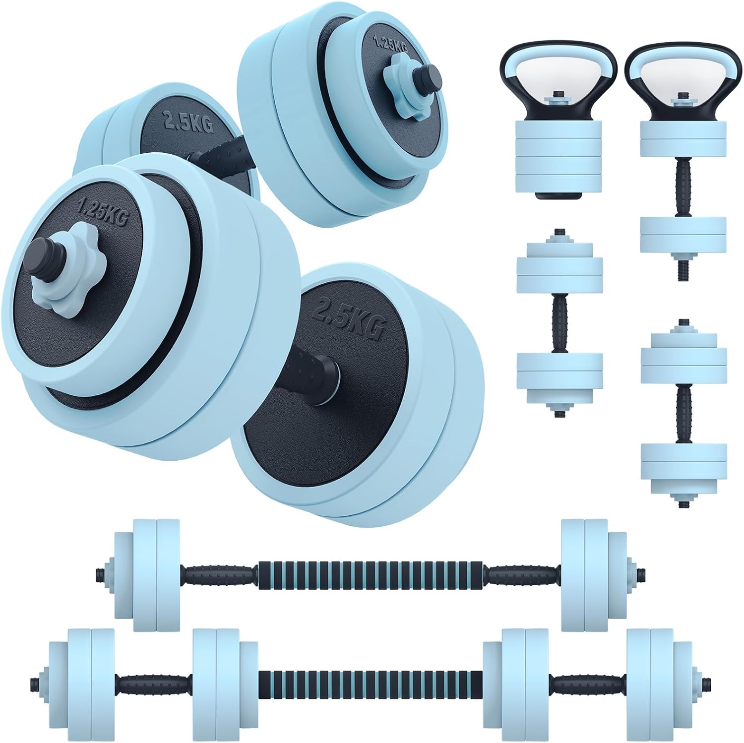 Detalle de PASYOU Adjustable Dumbbell Set, 4-in-1 Home Gym Weights, Adjustable 2.5–12.5 kg
