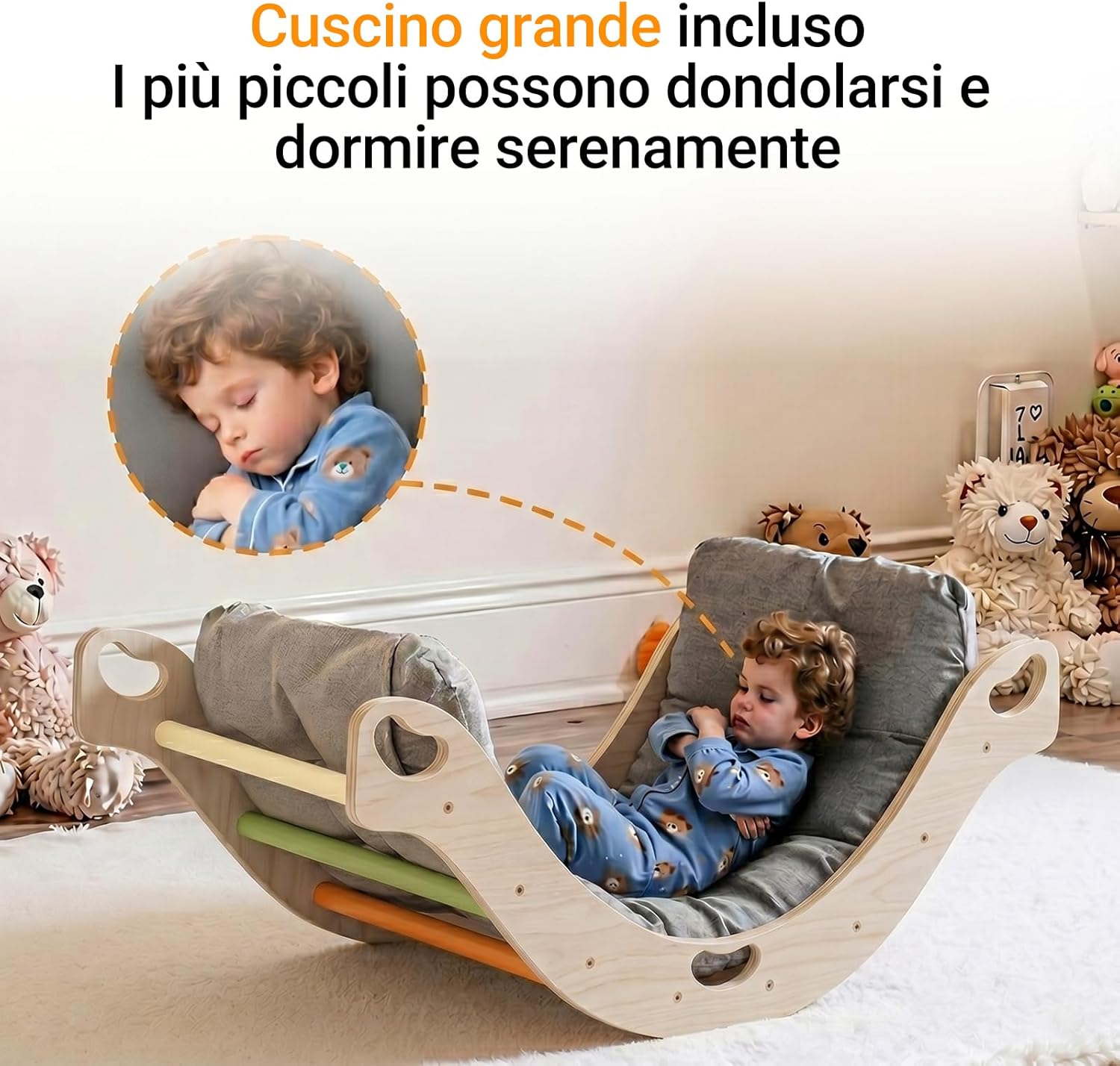 Detalle de COSYLAND Arco Montessoriano in legno naturale 4 in 1 con cuscino – Arcobaleno Classico
