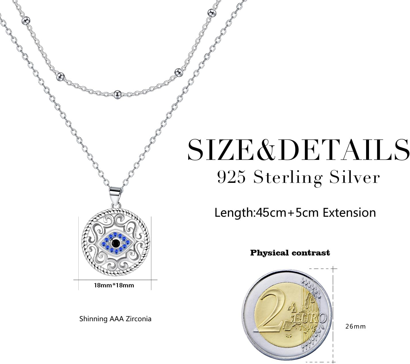 Detalle de J.WUEN Collier pour femme en argent sterling 925 avec pendentif œil en zirconia