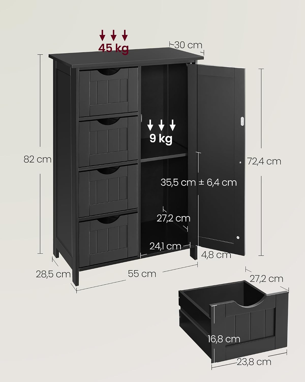 Detalle de VASAGLE LHC041B02 mobile bagno 30x55x82 cm 🪄