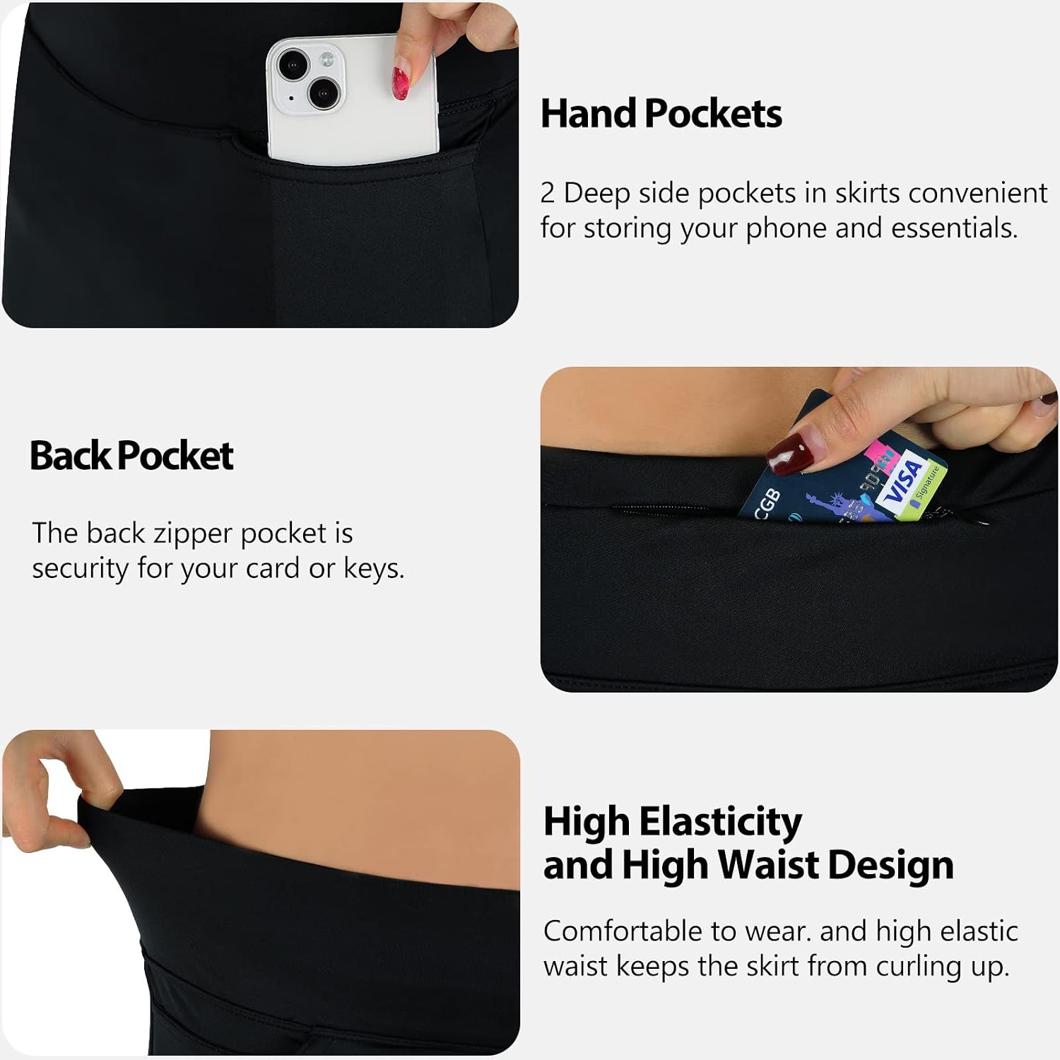 Detalle de ANIVIVO Women's Skorts 24" Knee Length: Modest, High-W waist with Deep Side Pockets
