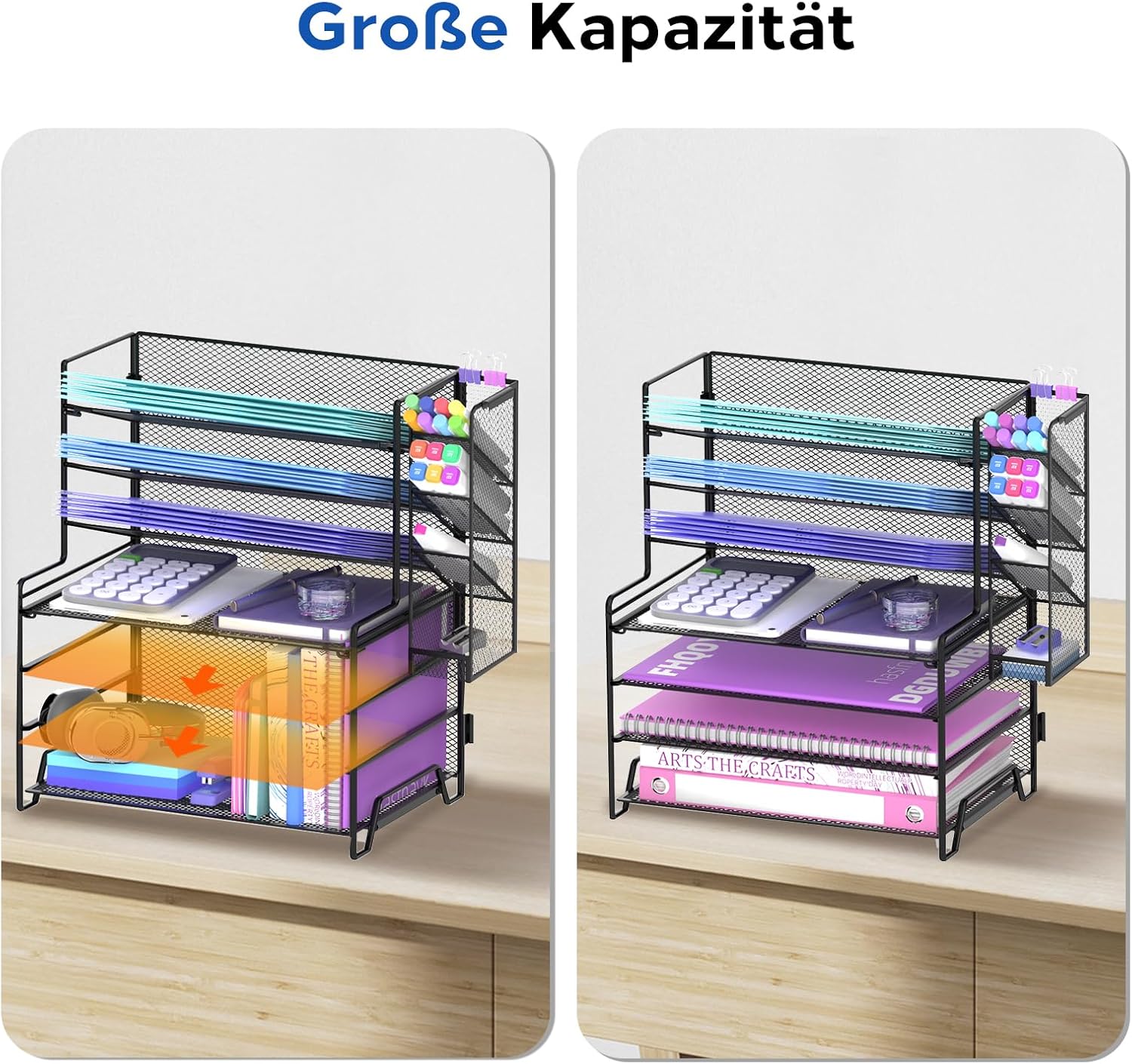 Detalle de ReePlan Schreibtisch Organizer 7 Ebenen – Metallbriefablage mit 4 Flachen & 3 geneigten Ablagen (Stifthalter abnehmbar) – Platzsparender Büroorganizer