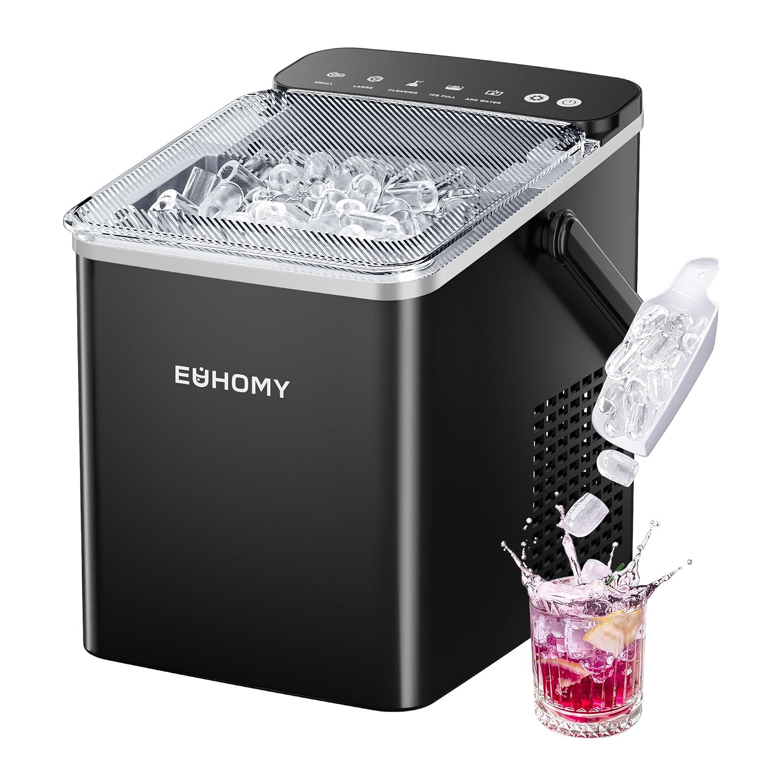 Detalle de EUHOMY Countertop Ice Maker, 9 Cubes in 6 Minutes, Auto-Cleaning, Black