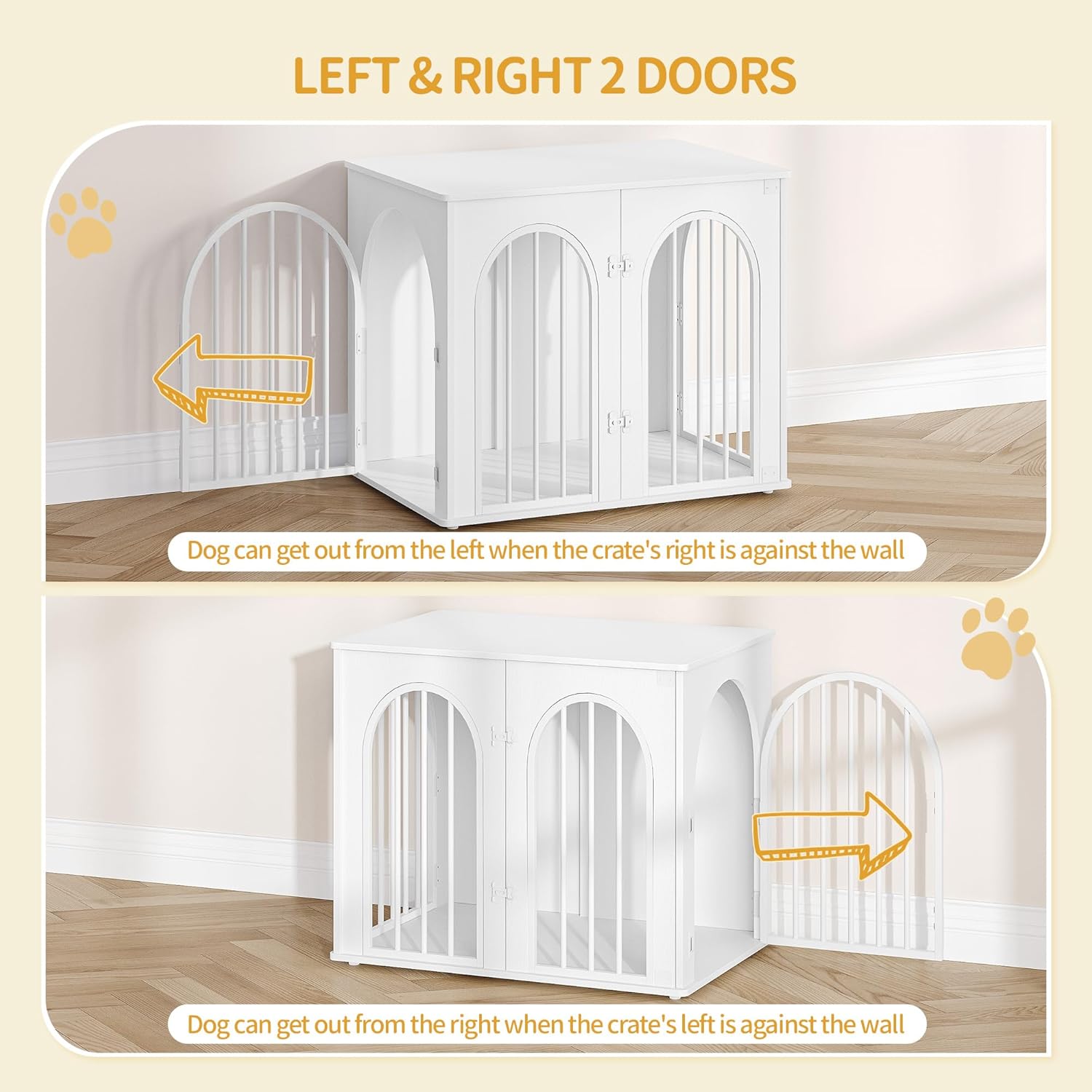 Detalle de Cage pour chiens Hzuaneri 68 cm avec 3 portes et façade arrondie, blanc