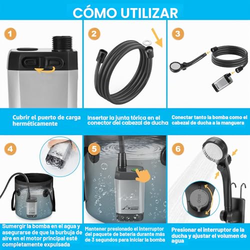 Thumbnail 6 de WADEO Ducha de Camping con Batería Recargable: Portátil, Sumergible y con Pantalla Digital