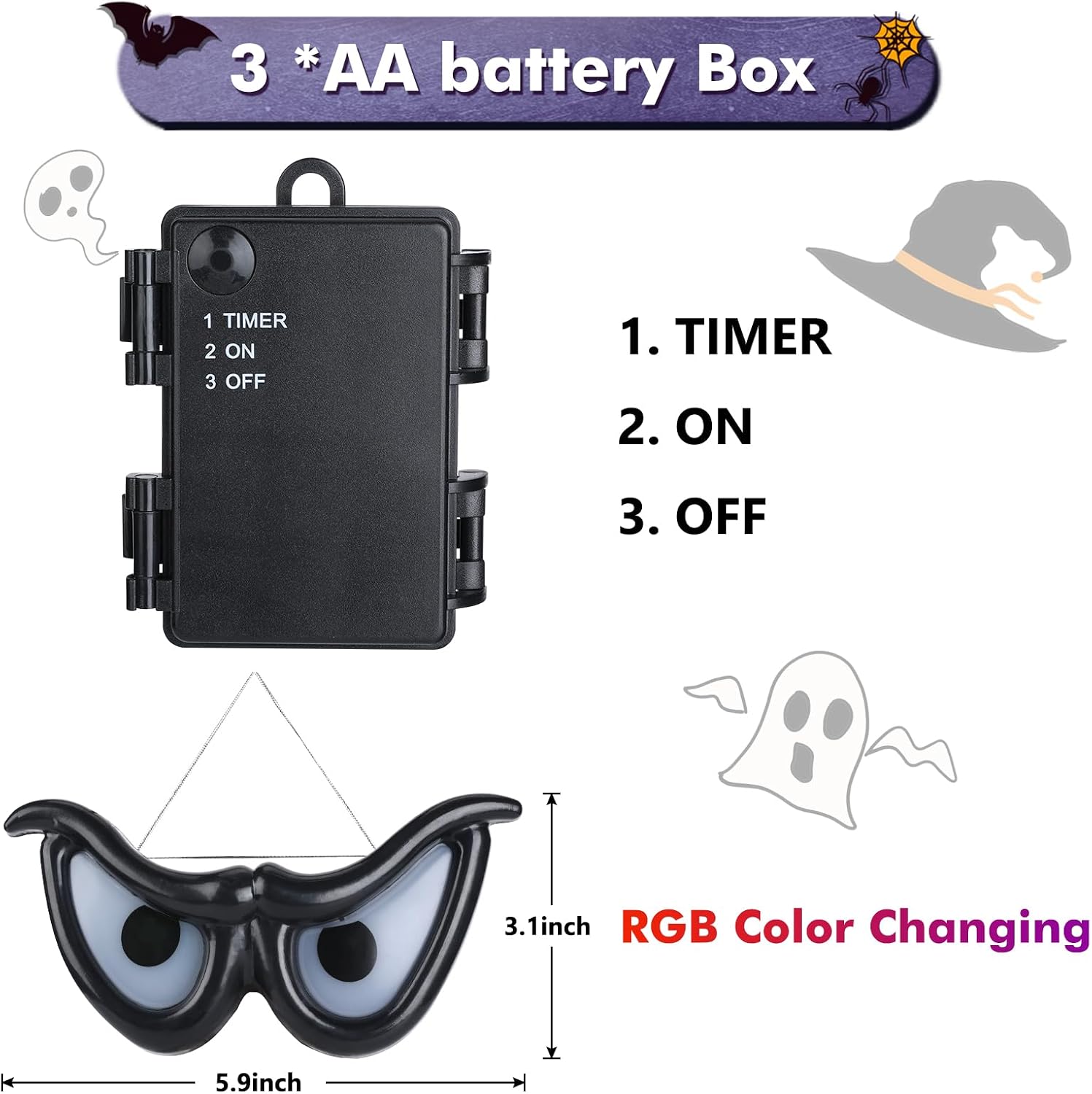 Detalle de iShabao Spooky Eyes Halloween String Lights, RGB LEDs, 6.5 ft, Timer