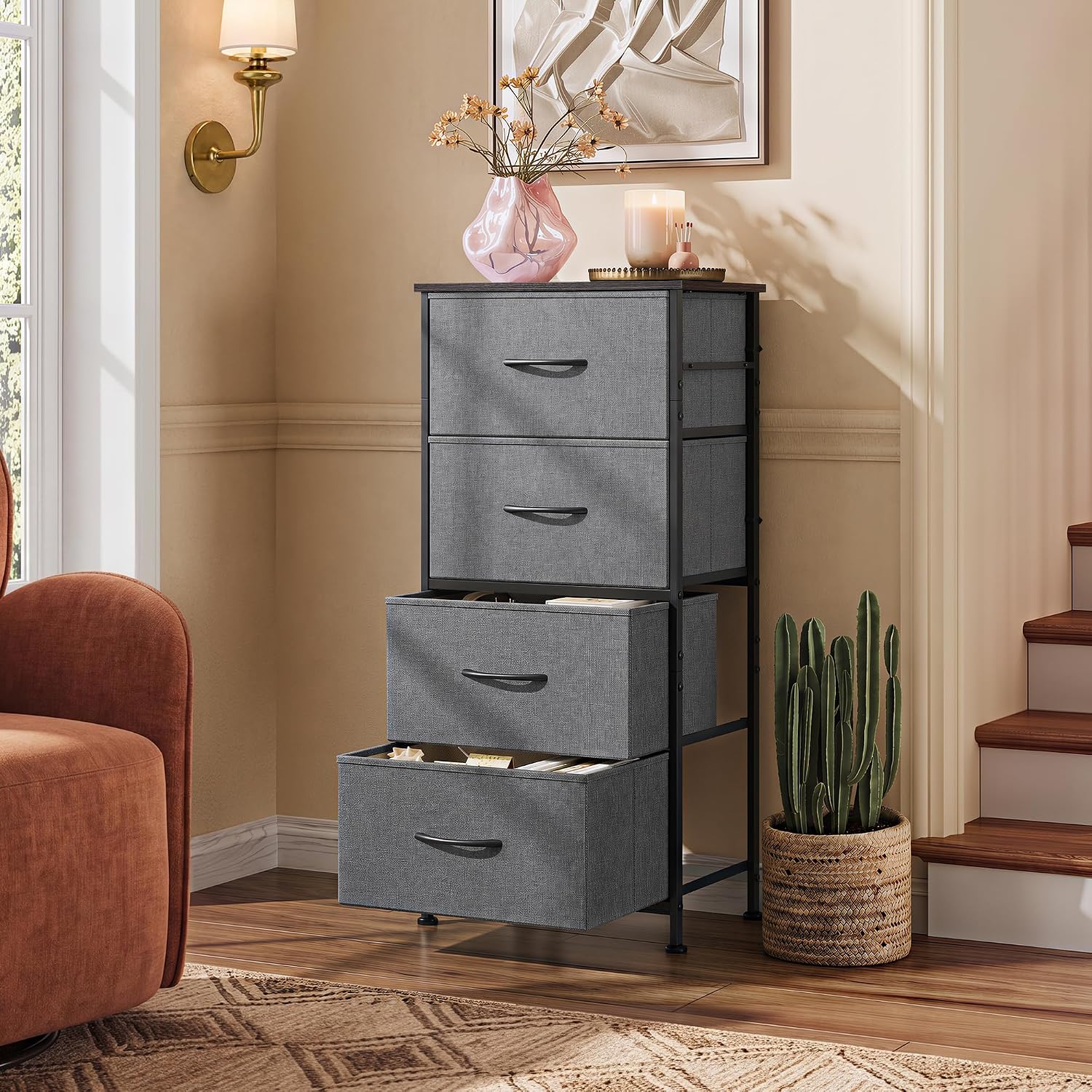 Detalle 1 de WLIVE dresser with 4 drawers storage tower