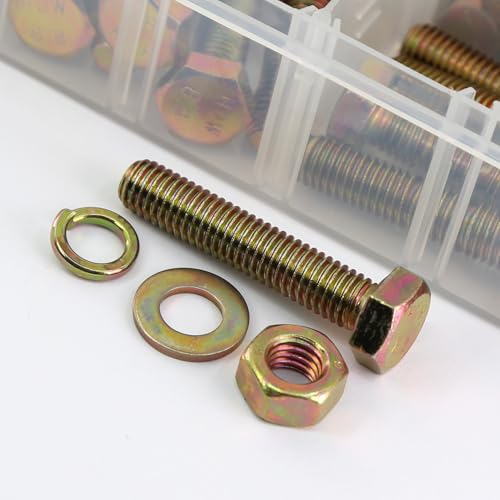 Detalle de Kit YEEZET de boulons et écrous hexagonaux 1092 pièces – 21 tailles M4–M10, finition zincée jaune, boîtier de rangement