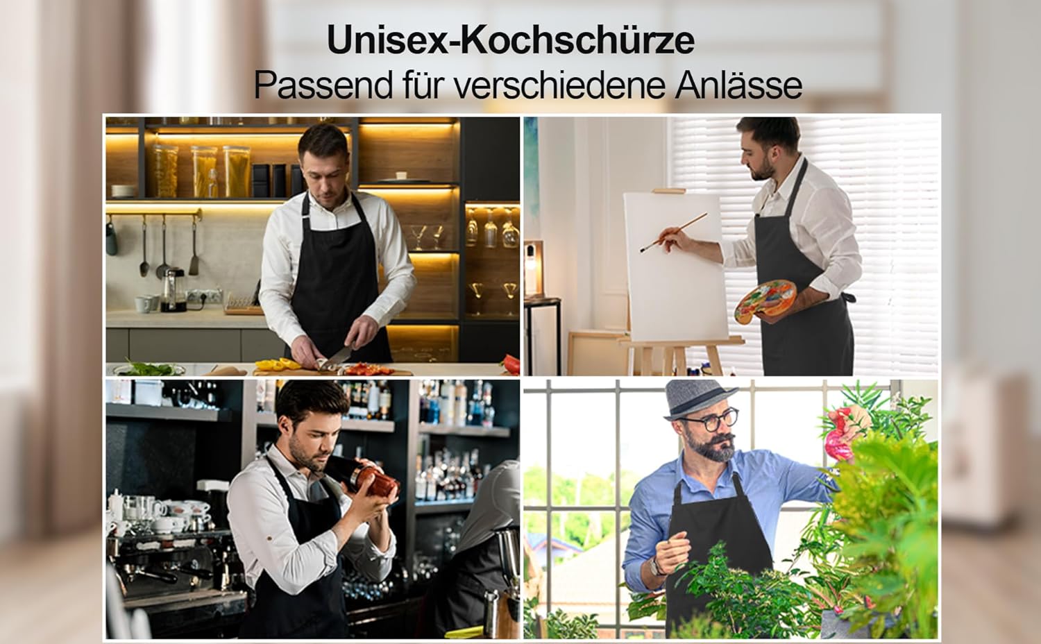 Thumbnail 4 de LEBEXY Kochschürze aus Baumwolle, einfarbig schwarz – mit zwei großen Taschen