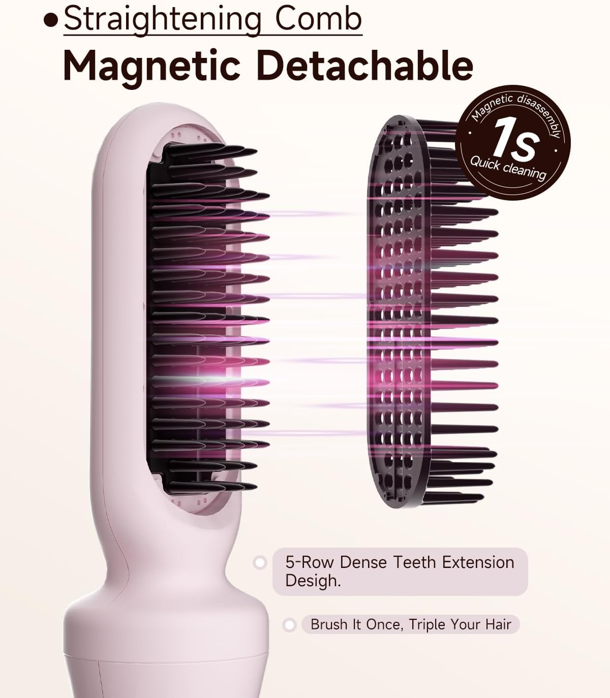 Detalle de 5 in 1 Auto Curling Iron Set with Interchangeable Barrels – 1", 1.25", 1.5" Wand, Crimper & Straightening Brush (Pink)