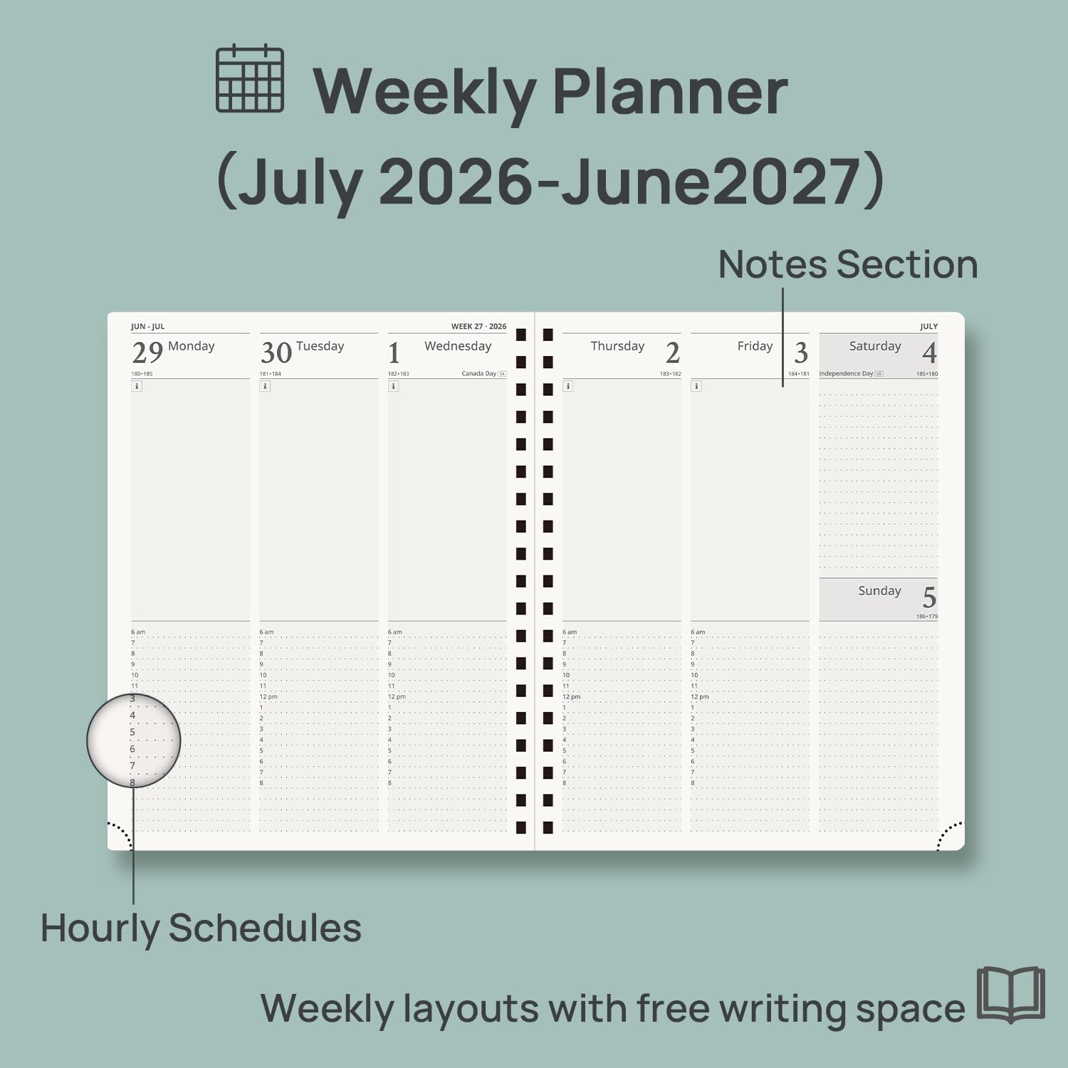 Detalle de POPRUN 2026–2027 Academic Planner, 8" x 10", Hourly Weekly Layout, Light Pink