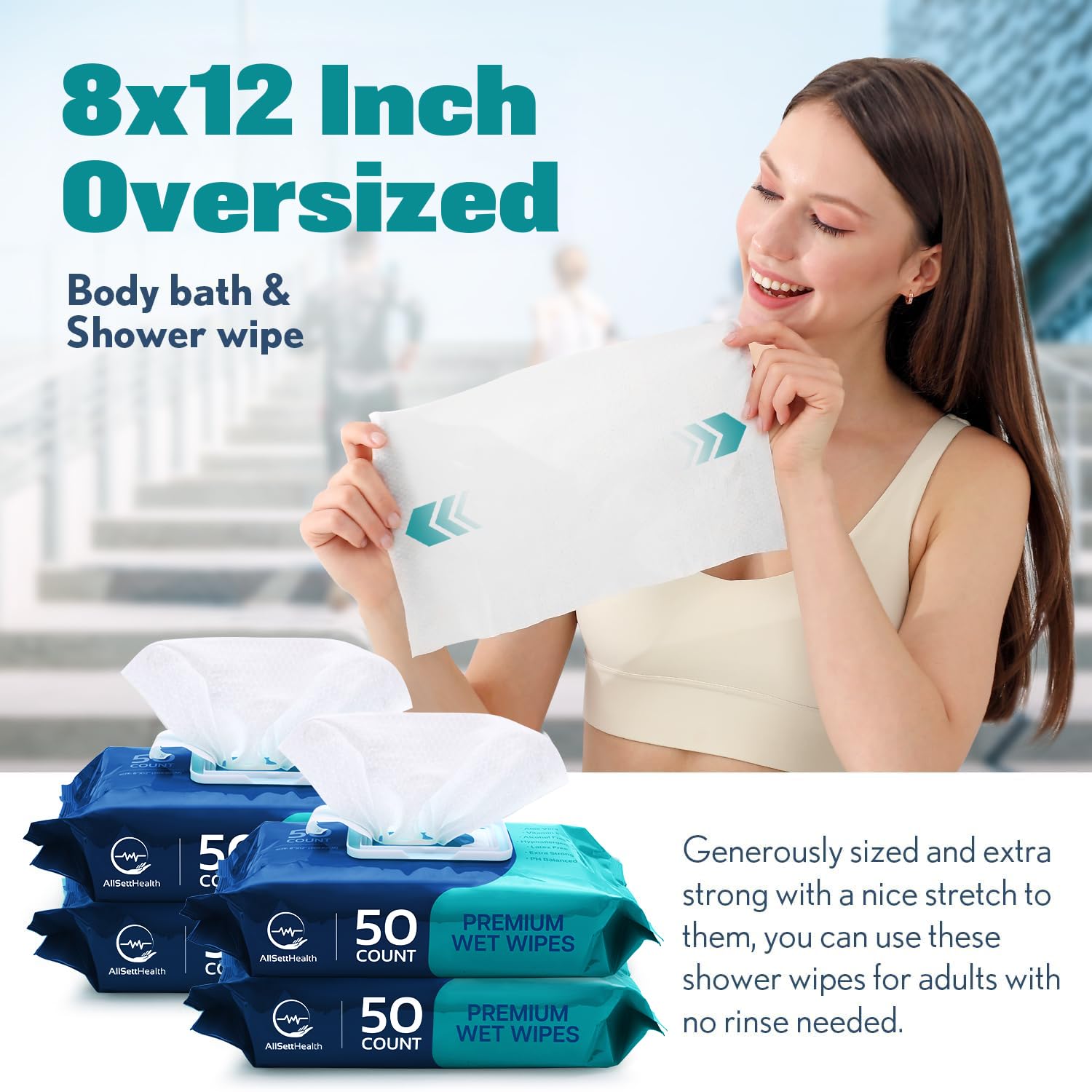 Thumbnail 2 de Body Wipes for Adults Bathing No Rinse - 8x12, 200 Count (4 Packs) with Aloe Vera & Vitamin E