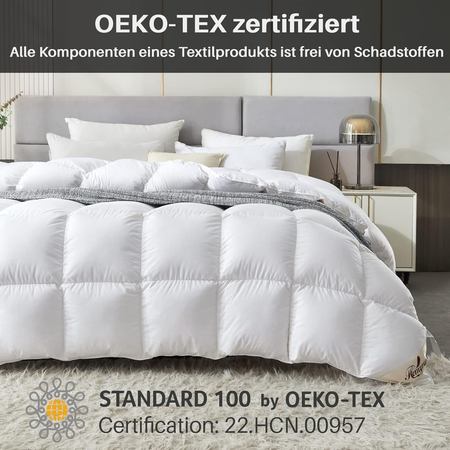 Detalle de Homyrium Daunendecke 155x220 Winter – 90% Daunen, 10% Federn, OEKO-TEX & RDS