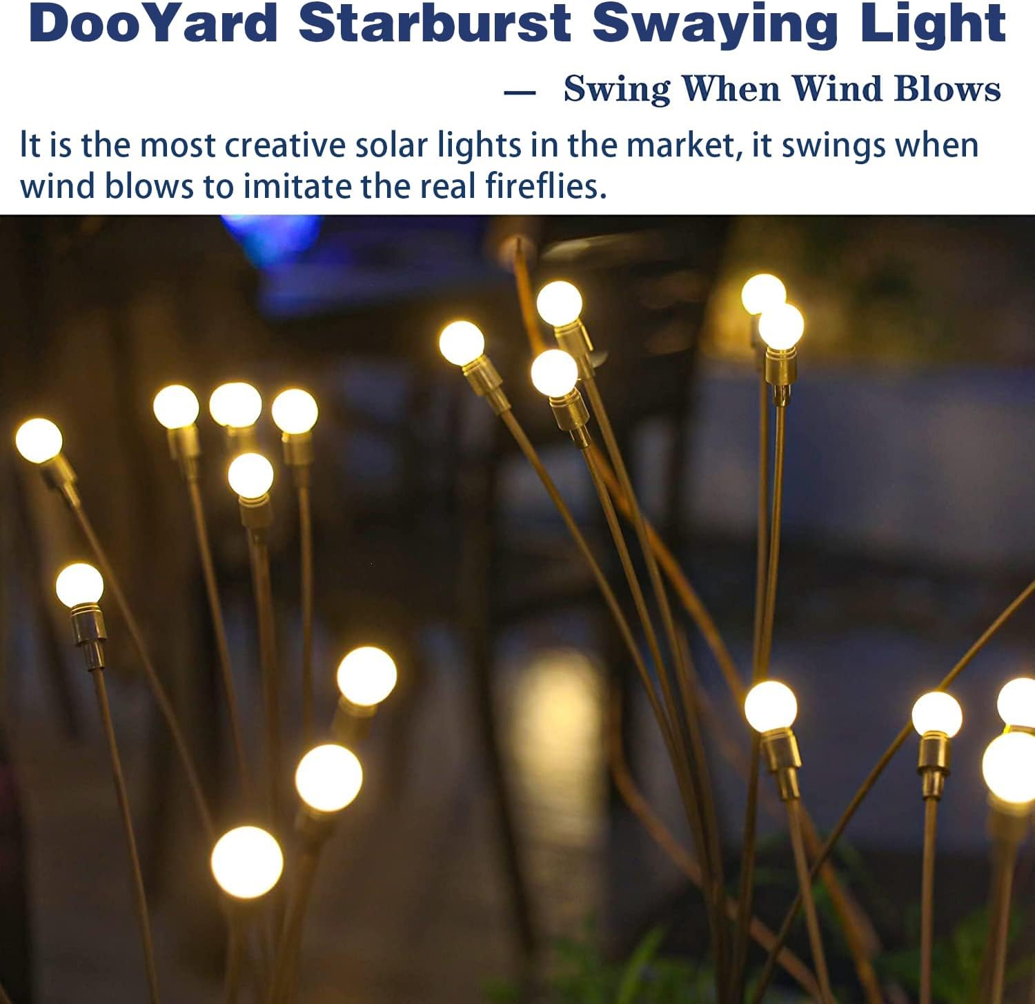 Thumbnail 5 de DooYard Solar Swaying Garden Lights 4 Pack (Firefly-style) – warm white patio décor with flexible wire
