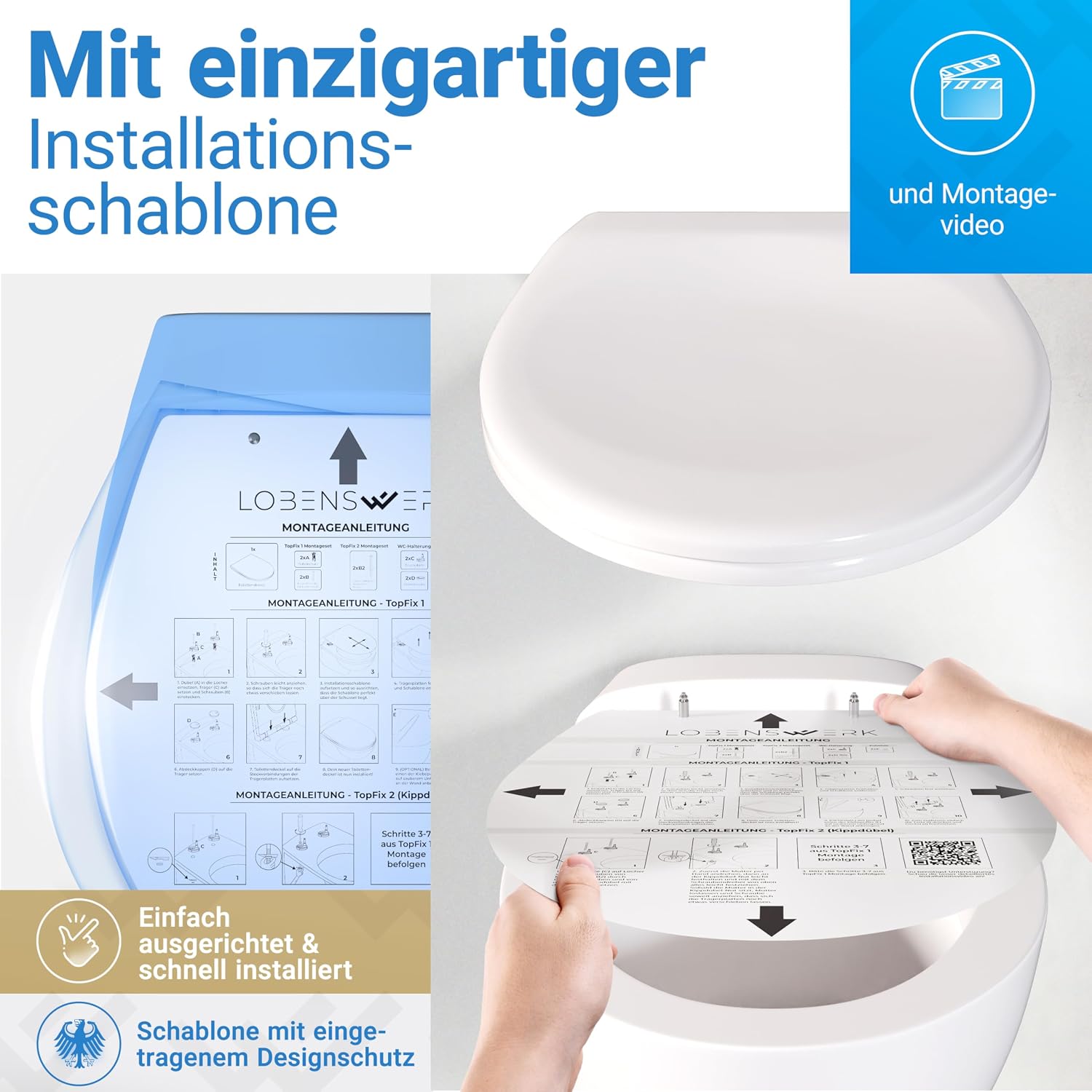 Detalle de LOBENSWERK Toilettendeckel mit Absenkautomatik: antibakteriell, UV-beständig, einfache Montage