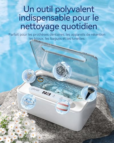 Detalle de Phniti Nettoyeur Ultrasons 47 kHz, Ultrasonic Cleaner 330 ml – Nettoyage profond pour bijoux et prothèses