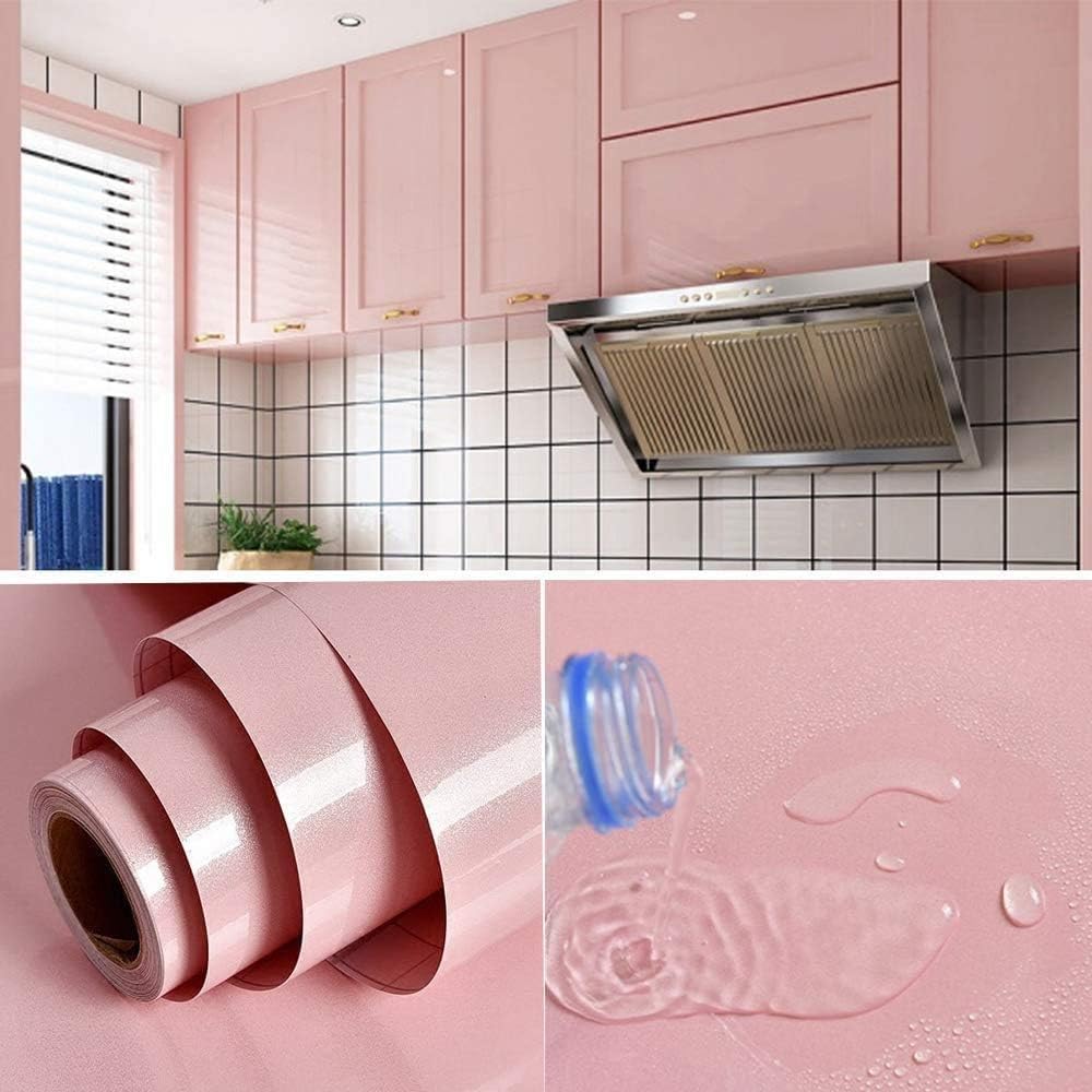 Detalle de Decoroom Papel Adhesivo Rosa Brillo 40x300cm para Muebles