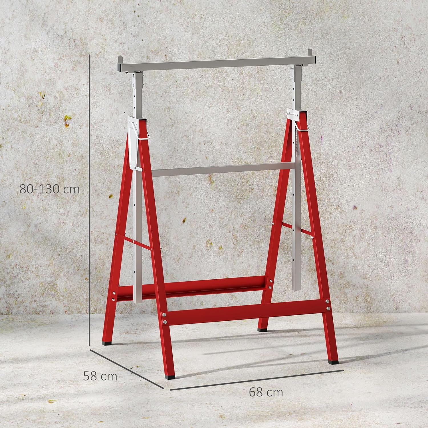 Thumbnail 6 de HOMCOM Lot de 2 tréteaux Pliables télescopiques Hauteur réglable 80–130 cm Rouge