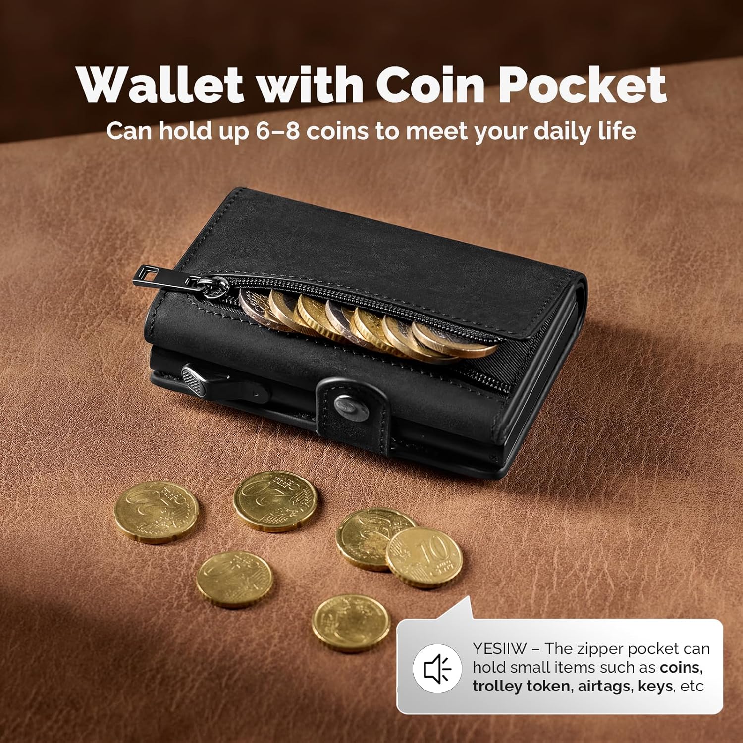 Thumbnail 6 de YESIIW Airtag Slim Leather Wallet for Men with RFID, Coin Pocket & AirTag Holder