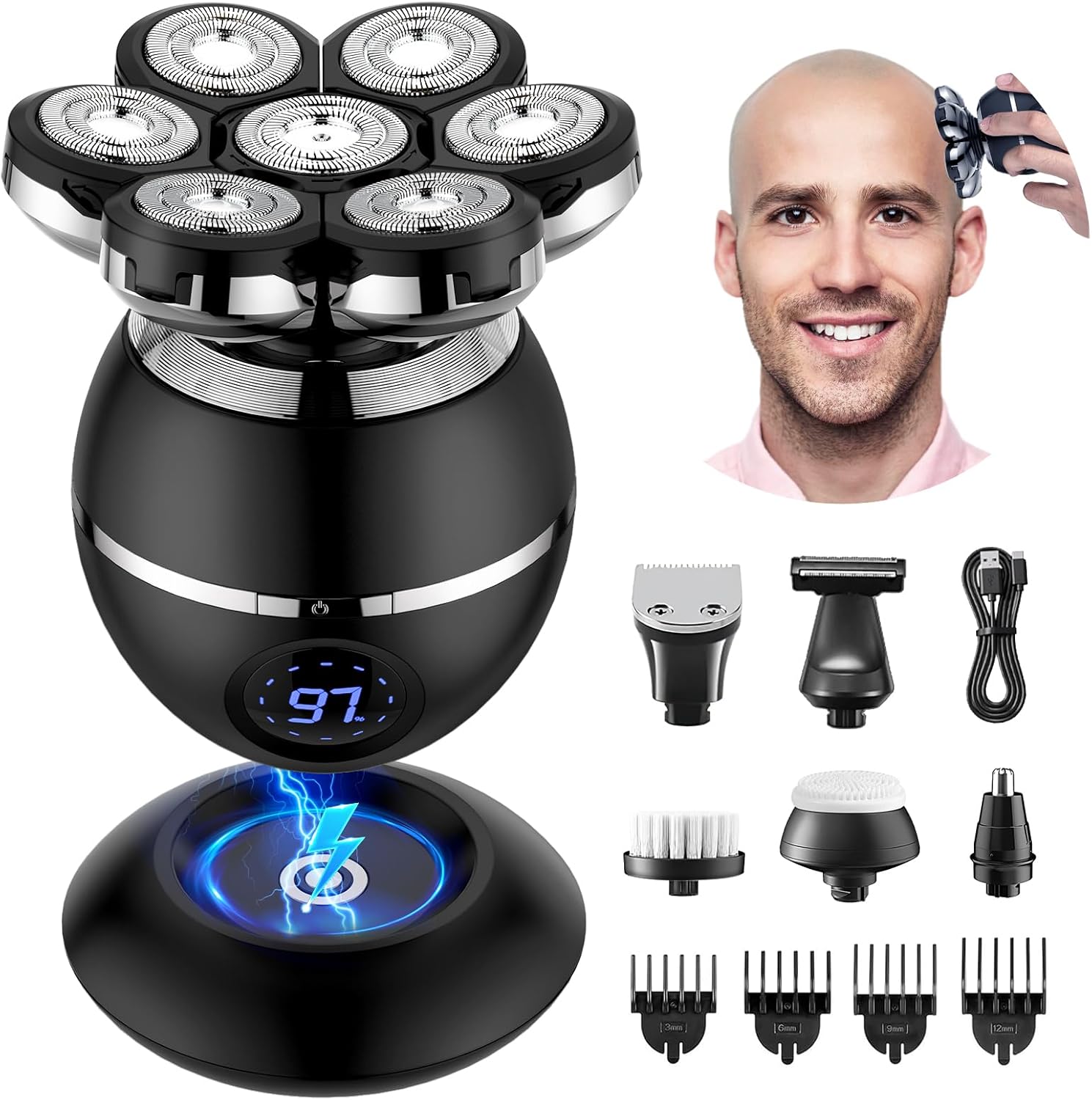 Detalle de ETENTOUS Rasoir Tete Chauve Homme 7D – Tondeuse 6 en 1, IPX7, Écran LED