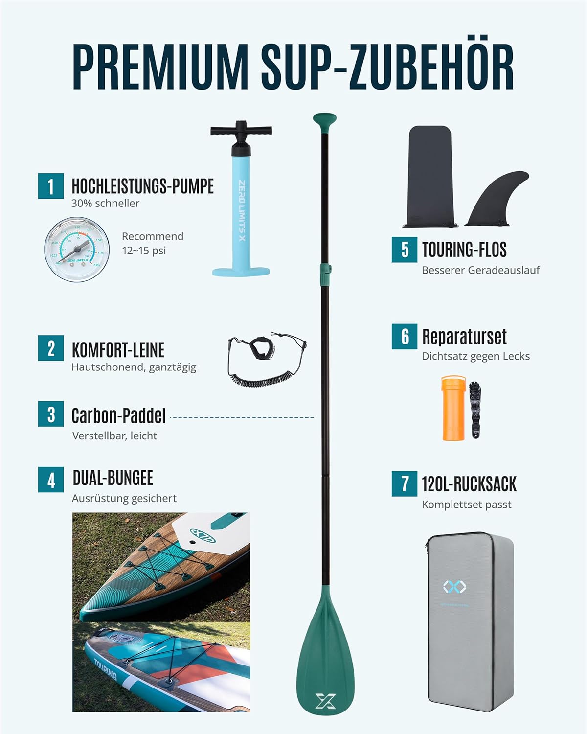 Thumbnail 6 de ZLX Stand Up Paddling Board 350x83 cm – stabiles, vielseitiges SUP-Set für alle Könnensstufen