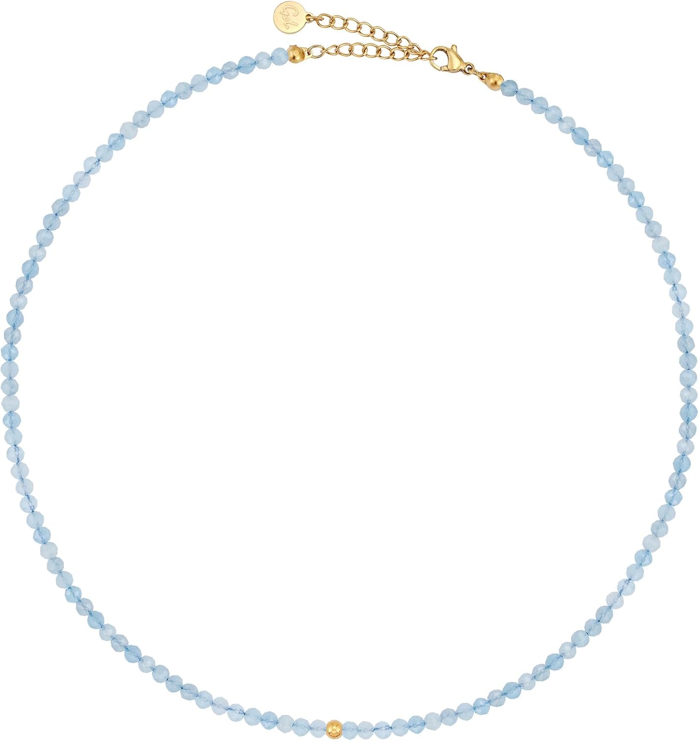 Detalle de GD GOOD.designs Perlenkette Damen mit echten Natursteinen (4 mm) und 18K Vergoldung – verstellbar 40–45 cm