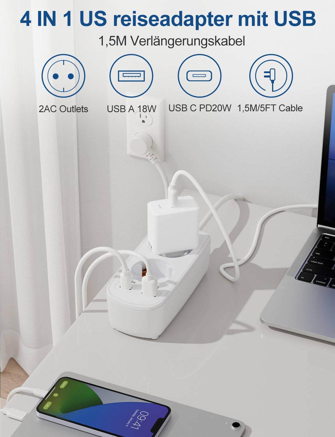 Detalle 2 de USA Adapter Steckdose 20W Reiseadapter 🔌